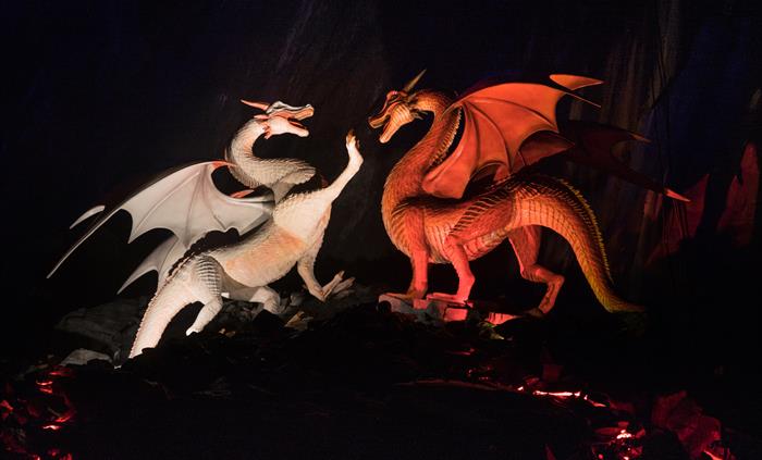 2 dragons fighting at Dinas Emrys shown at King Arthur's Labyrinth